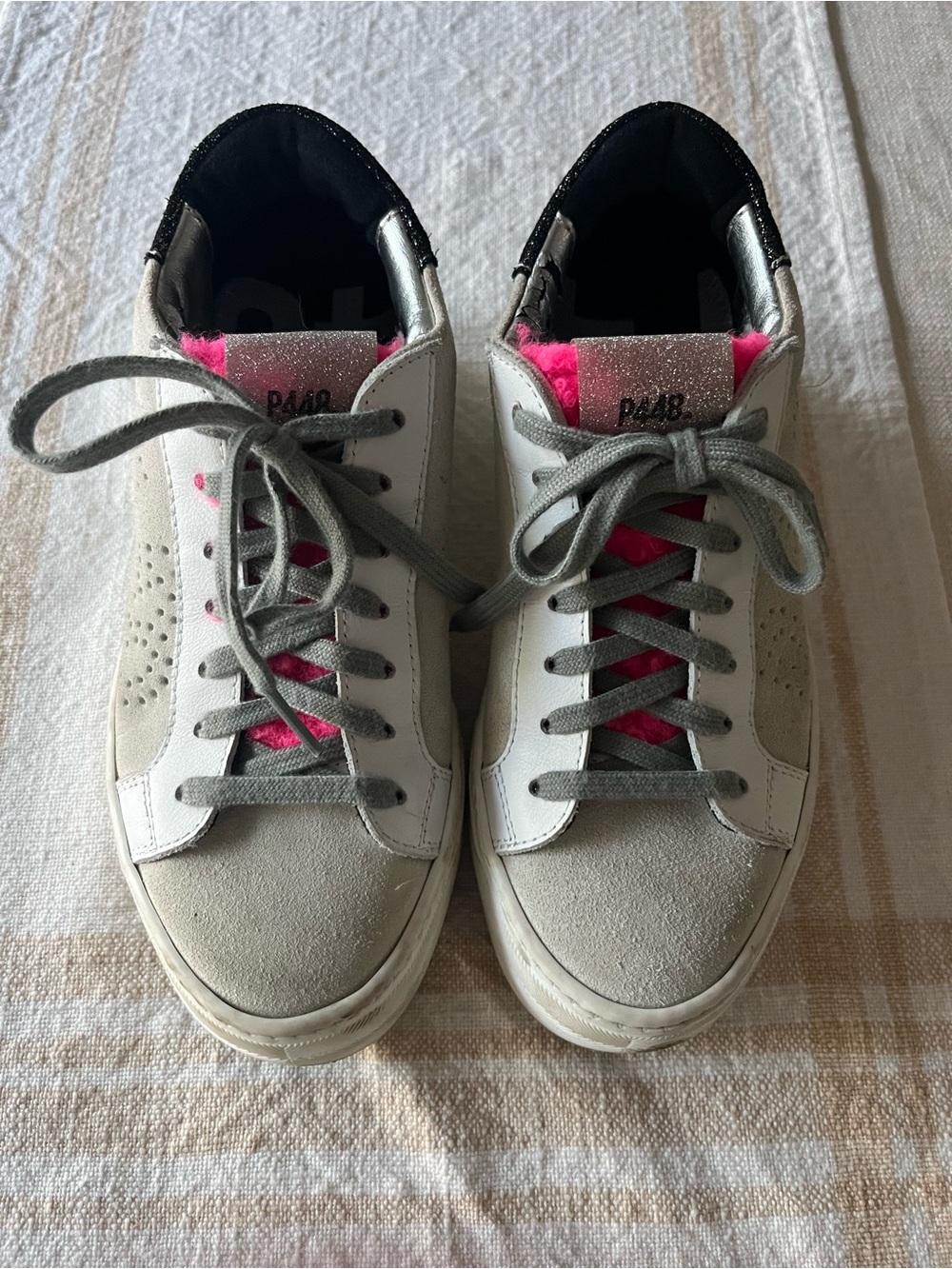 P448 Women’s Low-Top Sneakers in Gray with Pink Accent